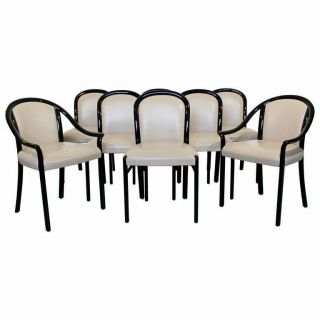 Contemporary Modern Set Of 8 Stendig Italian Black Lacquer Curved Dining Chairs