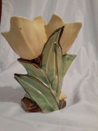 Vintage 1950 ' s McCoy Pottery Double Tulip Vase Yellow 3