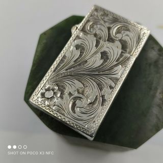 Vintage Small Zippo Lighter Sterling Silver Hand Engraved Case