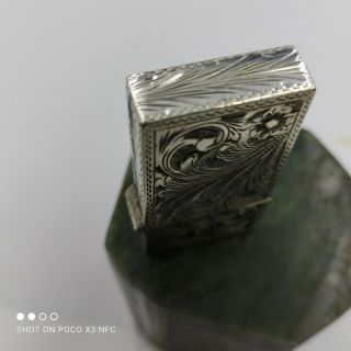 Vintage small Zippo Lighter Sterling Silver Hand Engraved Case 3