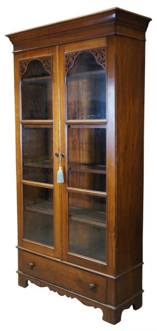 Antique Victorian Walnut Library Bookcase China Display Cabinet Fretwork 3