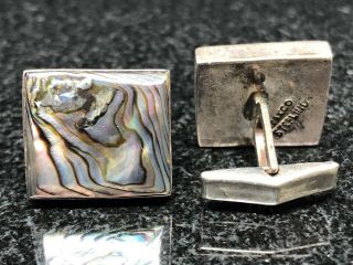 Vintage Taxco Mexico Sterling Silver Abalone Shell Cuff Links Old Pawn Rare.  925