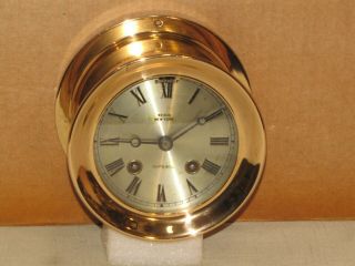CHELSEA ANTIQUE SHIPS BELL CLOCK 4 1/2 IN DIAL 1905 RED BRASS RESTORED 2