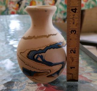 Nemadji Pottery Vase Matte Blue & Orange And Brown 4.  25 " Vintage