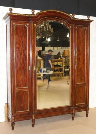 Fine French Carved Bronze Mounted Mirrored Grand Armoire C1880s Signed 3