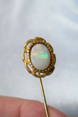 Vintage Oval Real White Opal Gold Tone Stick Pin