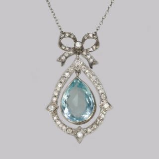 Antique Aquamarine & Diamond Necklace Platinum Belle Epoque Italian Pendant 1910