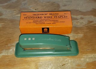 Vintage Swingline Cub Stapler Green W/ Box Of Staples