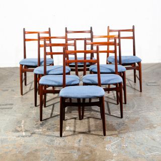 Mid Century Danish Modern Dining Chairs Set 8 Teak Hartmut Lohmeyer Blue High M