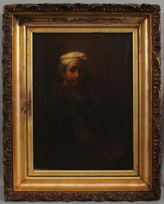 19thc Antique Oil Painting After 18thc Old Master Rembrandt Self Portrait,  Nr