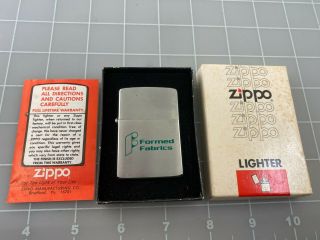 1979 Vintage Formed Fabrics Advertising Zippo Lighter W/box