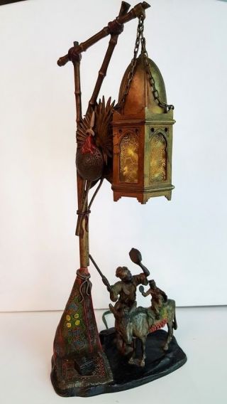 Anton Chotka Cold Painted Bronze Lamp Figural Bedouin & Monkey Austrian Antique