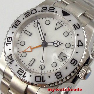 40mm Bliger White Dial Ceramic Bezel Gmt Automatic Mens Watch Sapphire Glass