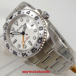 40mm BLIGER white dial ceramic bezel GMT Automatic mens Watch sapphire glass 2