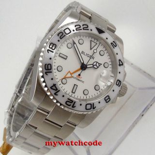 40mm BLIGER white dial ceramic bezel GMT Automatic mens Watch sapphire glass 3