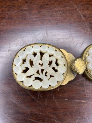 From Estate Old Chinese 2x Gold Gilt Bronze Ming White Jade Buckle Asian China 2