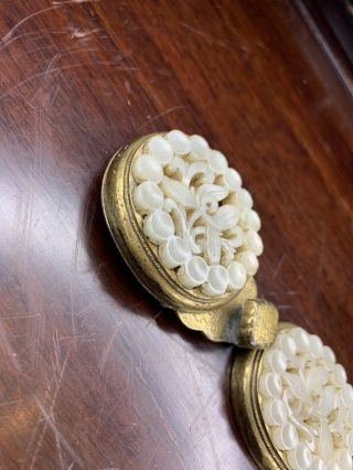 From Estate Old Chinese 2x Gold Gilt Bronze Ming White Jade Buckle Asian China 5
