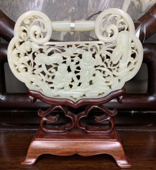 From Antique Estate Old Chinese White Big Jade Lucky Lock Asian China