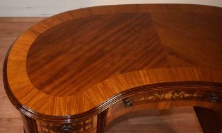 1910s Antique French Louis XV Walnut Satinwood inlaid Kidney shape Vanity / desk 3
