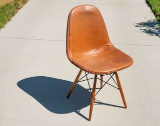 Vintage Eames Pkw Chair With Leather Cover.