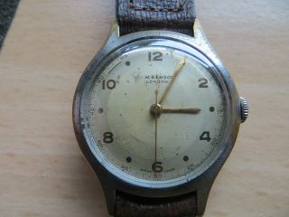 Vintage Large J W Benson London Wristwatch In Gwo 17 Jewels Handwinder