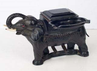 Antique Art Deco Cast Iron Elephant Cigar Holder Dispenser And Ashtray