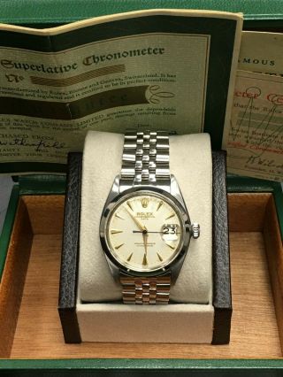 Vintage Rolex Date 1500 Silver Dial Stainless Steel Box Papers