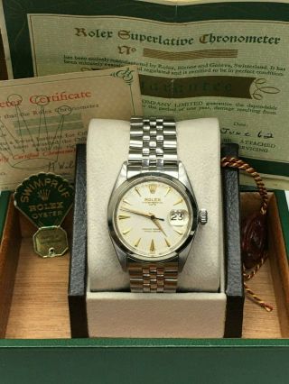 Vintage Rolex Date 1500 Silver Dial Stainless Steel Box Papers 2