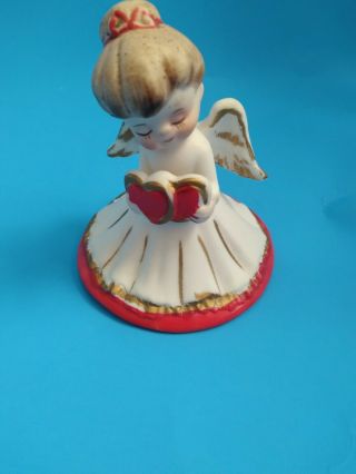Vintage Lefton Valentine Angel Holding Hearts Figurine W/ Label 2774 Japan