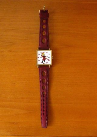 Vintage Wind - Up Square Watch With Buster Brown Shoe Advertising Character Red