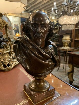 French Patinated Bronze Bust Of William Shakespeare,  A Carrier Belluse C 1880