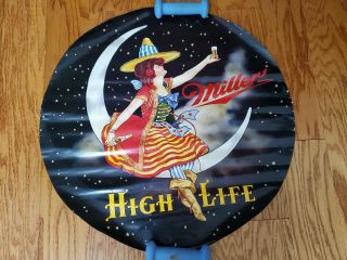 Vintage Miller High Life Poster " Girl On The Moon " 1979 Round Poster