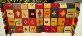 Antique Paneled Or Multi Pattern C.  1920 Navajo Germantown Blanket Rug 62 " By 32 "