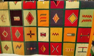 Antique Paneled or Multi Pattern C.  1920 Navajo Germantown Blanket Rug 62 