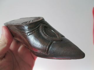 Antique Georgian - Hand Carved Wood Shoe - Snuff Box - Signed