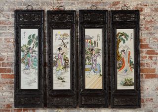 Antique Chinese Hand Painted Porcelain Panels - Set Of 4