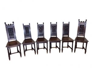 Antique French Gothic Dining Chairs,  Oak,  19th Century,  Set Of Six
