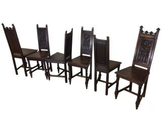 Antique French Gothic Dining Chairs,  Oak,  19th Century,  Set of Six 2