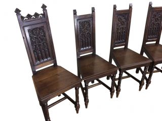 Antique French Gothic Dining Chairs,  Oak,  19th Century,  Set of Six 4