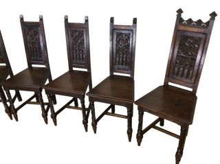 Antique French Gothic Dining Chairs,  Oak,  19th Century,  Set of Six 5