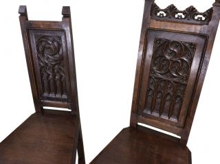 Antique French Gothic Dining Chairs,  Oak,  19th Century,  Set of Six 6