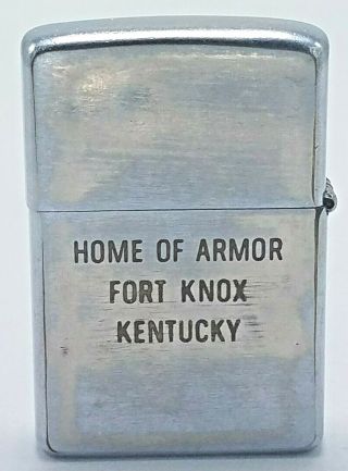 Vintage 1968 Zippo Lighter - Home Of Armor Fort Knox Kentucky