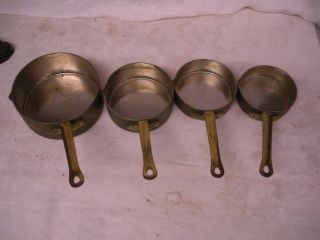 Vintage Patina B & M Douro Copper & Brass Handled Measuring Cups Set Of 4