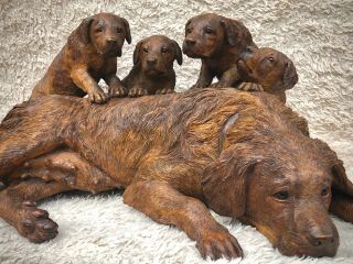Large Important Antique Black Forest Carved Wood Mother Dog Pups Walter Mader