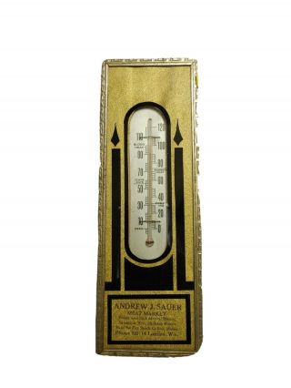 Vintage 1930s Art Deco Silhouette Advertising Thermometer Meat Market Lomira,  Wi