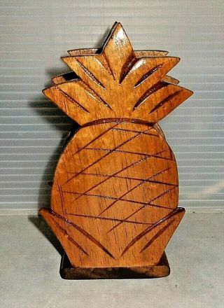 Mid Century Modern Vintage Hand Carved Wood Pineapple Napkin Holder 5.  5 "