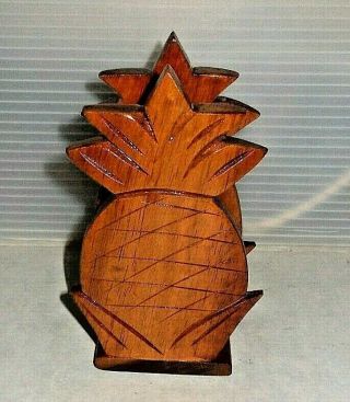 Mid Century Modern Vintage Hand Carved Wood Pineapple Napkin Holder 5.  5 