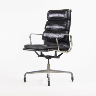 1976 Vintage Black Eames Herman Miller High Back Soft Pad Aluminum Group Chair