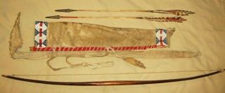 Antique Circa 1890 Sioux Chief Bow & Arrow Quiver Set Fought At Little Big Horn