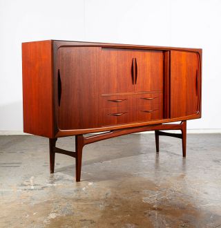 Mid Century Danish Modern Credenza Teak Sideboard Bar Cabinet Drawers Denmark Nm